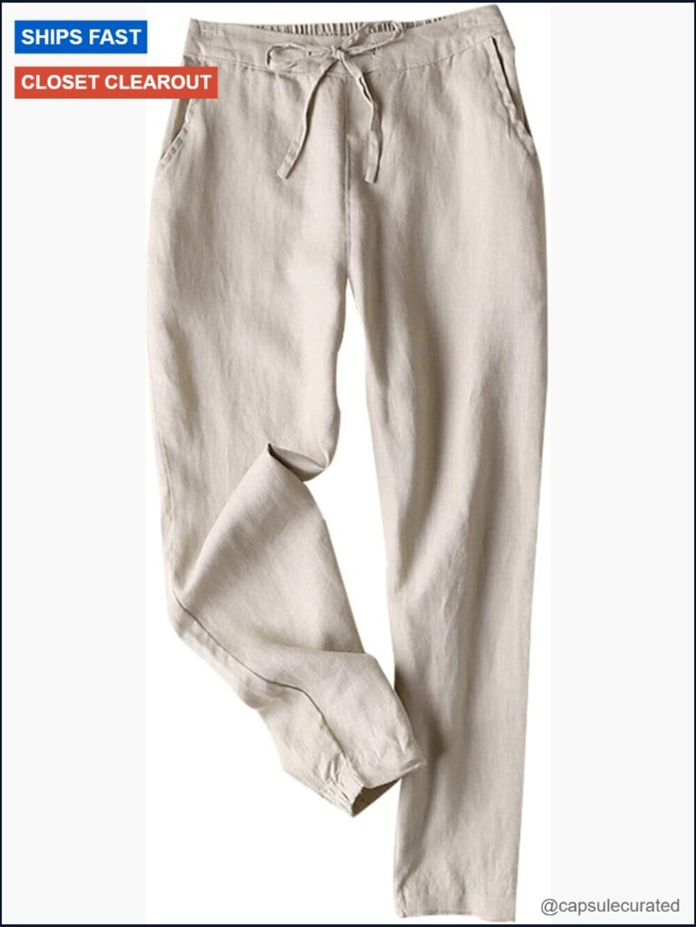 High Waist Drawstring Linen Jogger Pants Summer Casual Tapered Pants